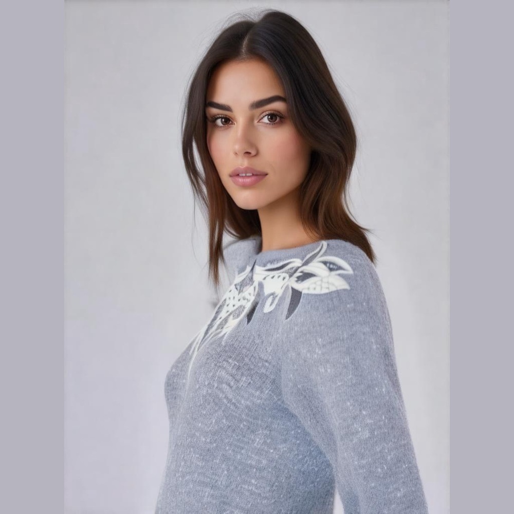 IB Diffusion Silk Angora Rabbit Wool Embroidered Sweater